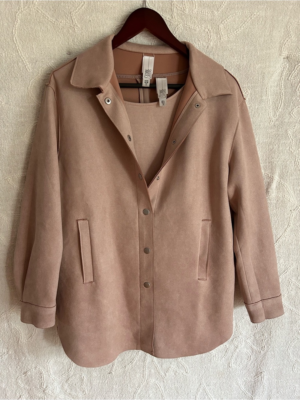 Women’s Dusty Rose Suede Snap-Front Coat and matching tank top